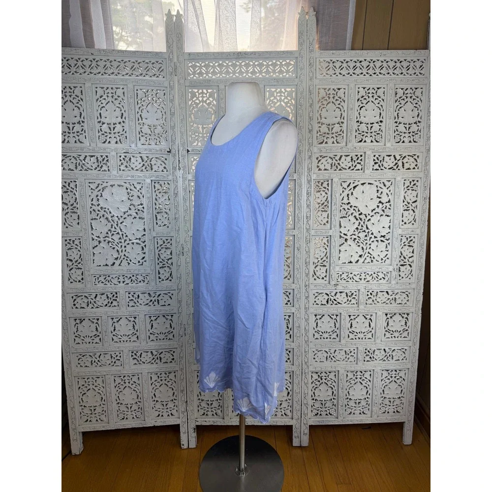 Calypso St Barth Blue Linen Blend Sleeveless Dress Womens Medium Resort Coastal - Picture 4 of 8